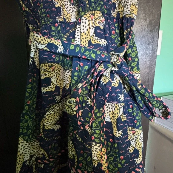 Navy Blue Maxi Dress with Yellow Leopard Print - Picture 4 of 4